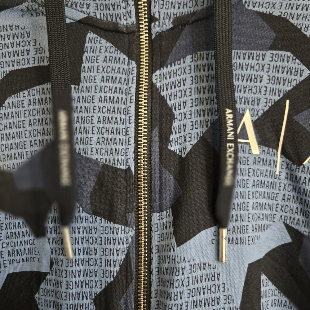 Armani‎ Exchange Men’s Blue Black Logo Zip Hoodie XS Graphic Print Sweatshirt